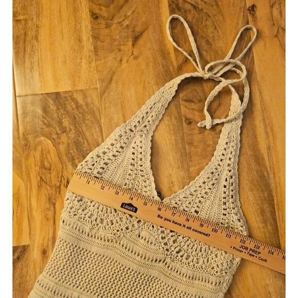 MODA International Sm Y2K Oatmeal Crochet Allover Maxi Dress. Rare find. Hippie - Picture 8 of 15